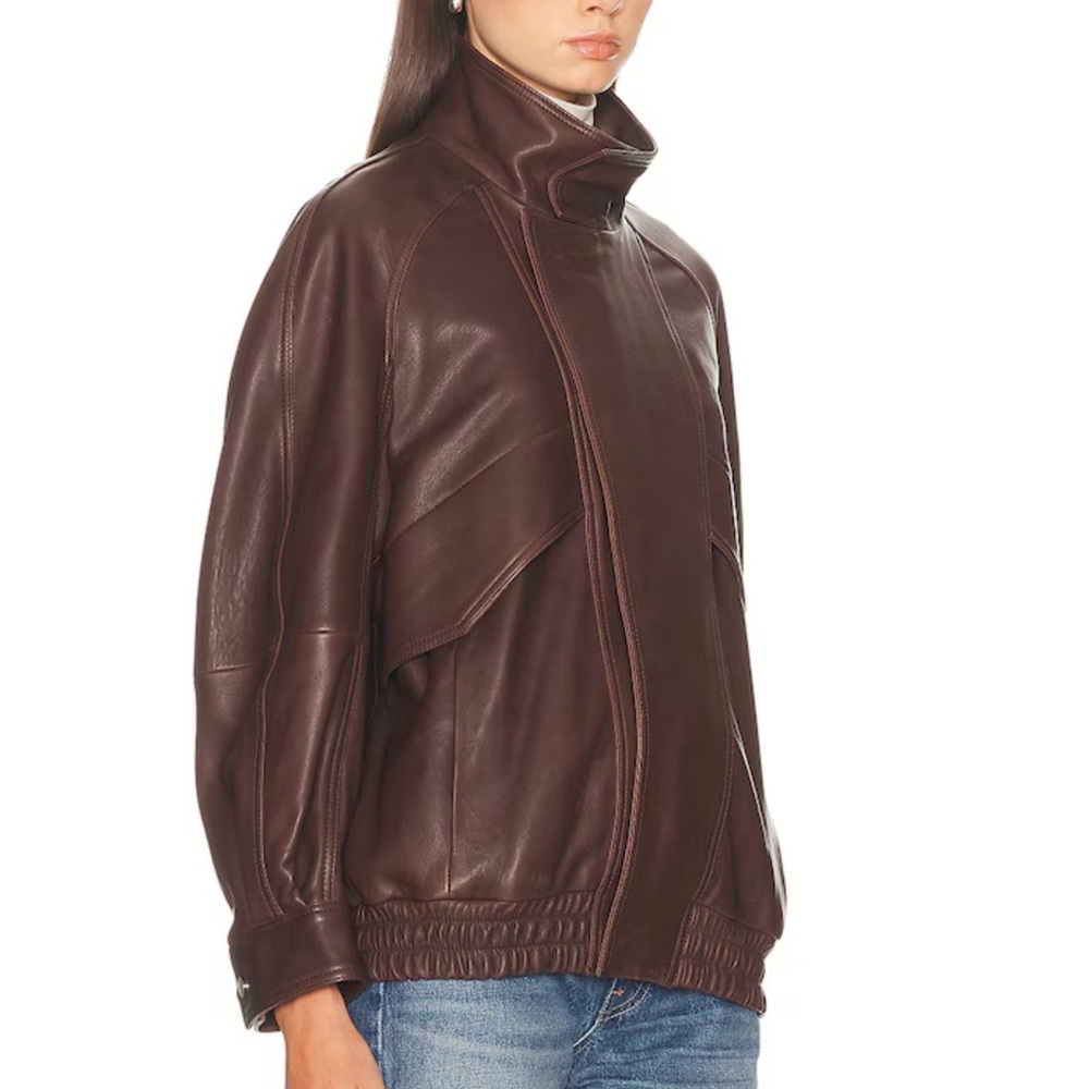 Sold Out Brown Nour Hammour Artiste Leather Bomber Jacket - Picture 3 of 5